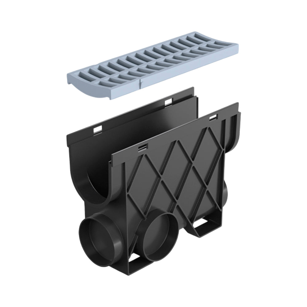 Reln Storm Drain Slimline Pit and Grate Plastic Grey 344mm (L) x 121mm (W) x 261mm (D)