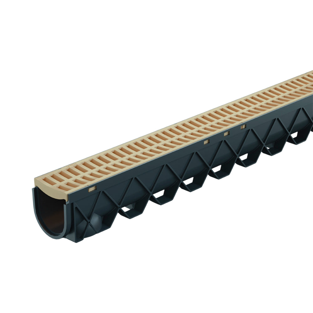 Reln Storm Drain Channel and Grate Plastic Sandstone 3m (L) x 120mm (W) x 129mm (D)
