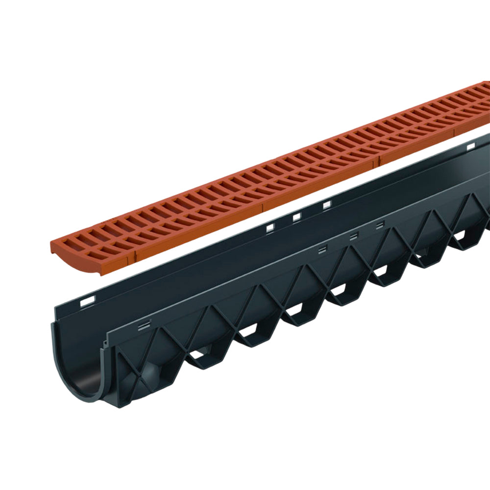 Reln Storm Drain Channel and Grate Plastic Terracotta 3m (L) x 120mm (W) x 129mm (D)